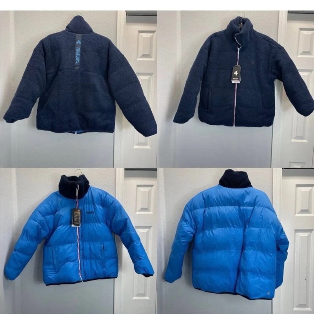 Reversible Polar Quilted sherpa Jacket Large Navy Cornflower